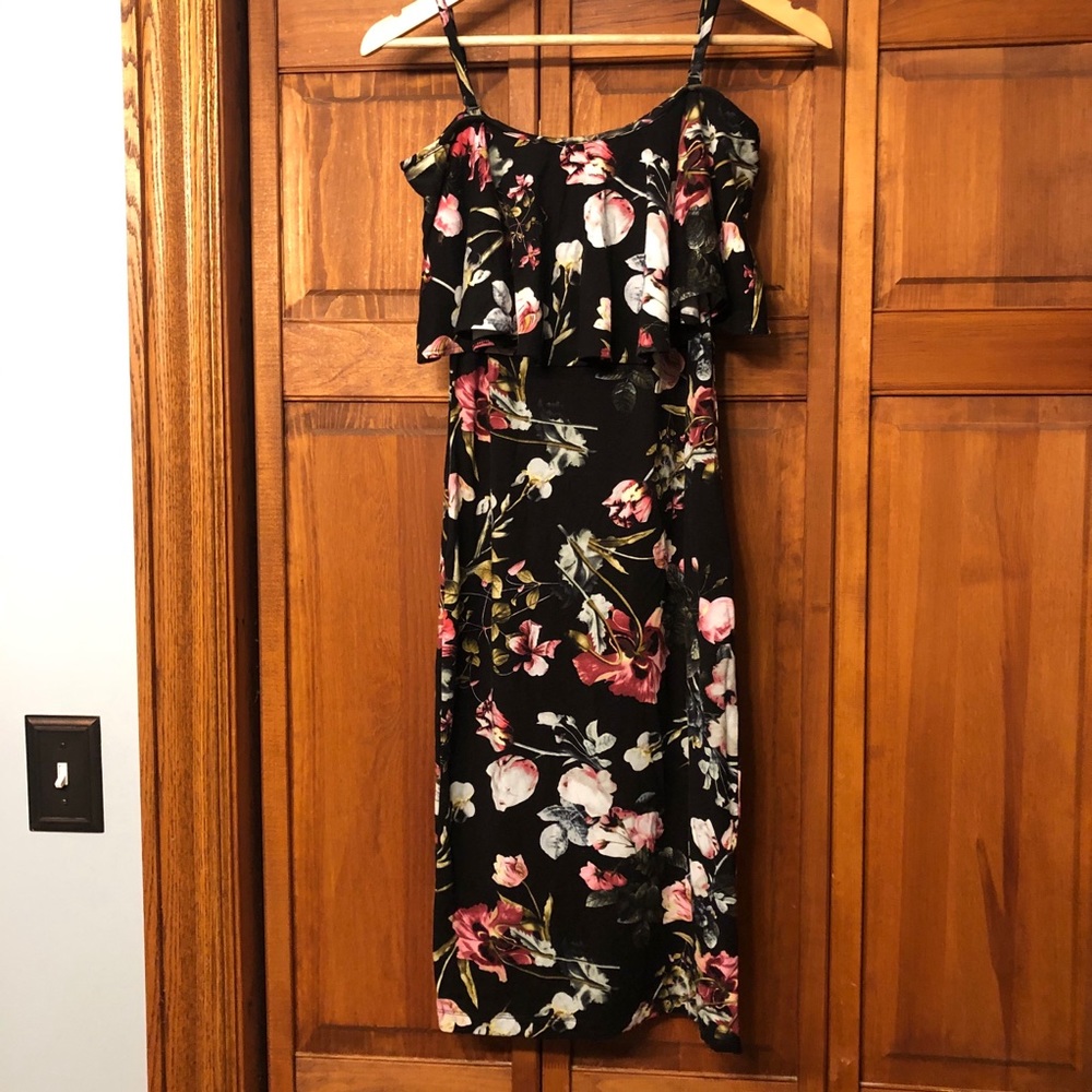 Black and floral midi dress